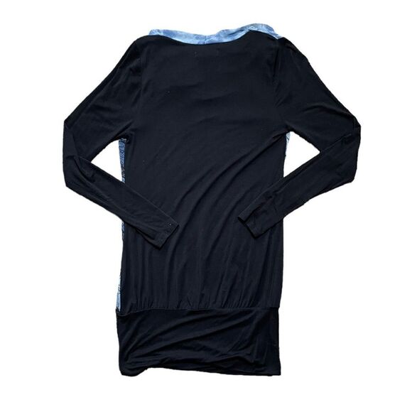 TED BAKER Silk Front Long Sleeve Tunic Top Black Blue Size XS - Picture 2 of 5